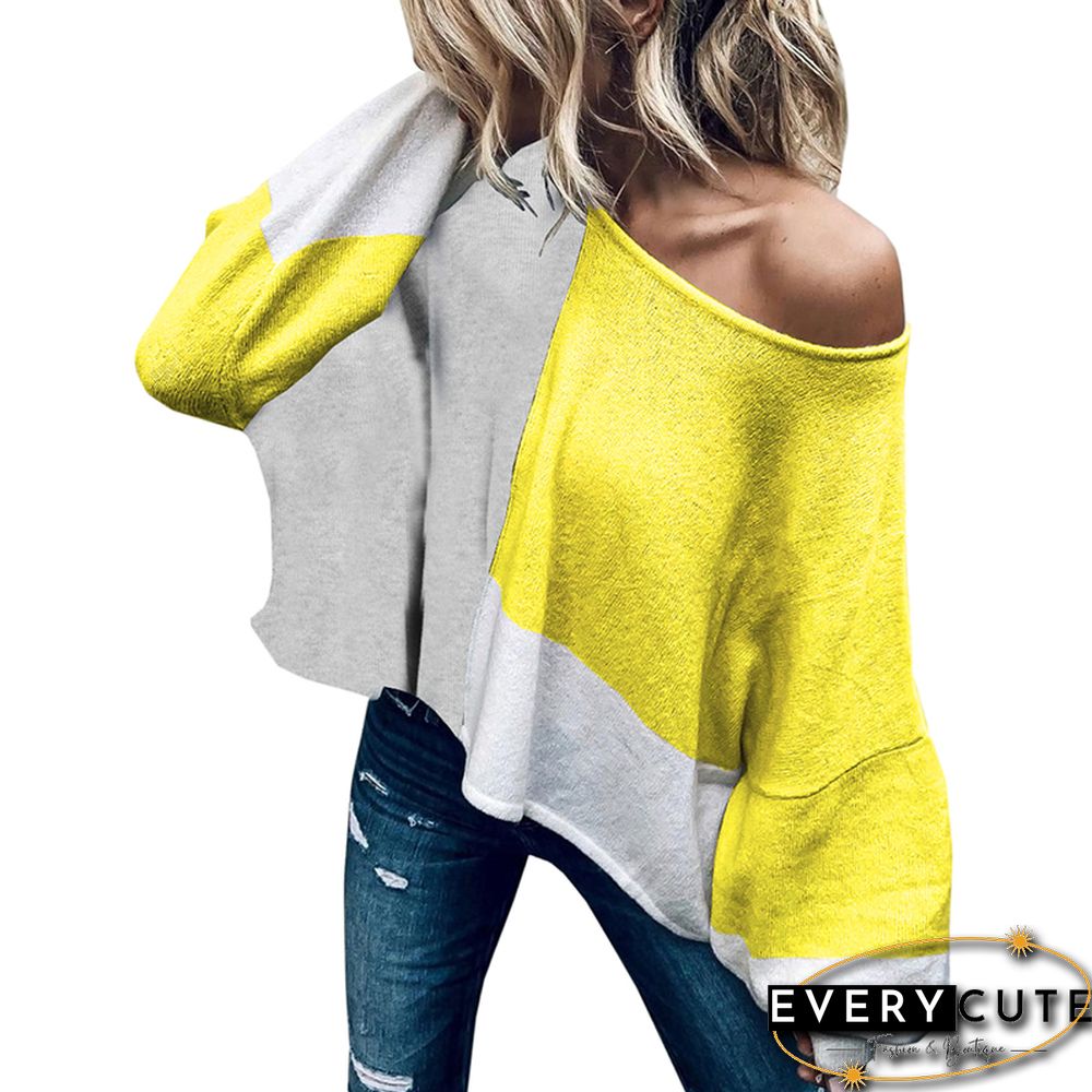 Yellow Colorblock Loose Style Knit Sweater