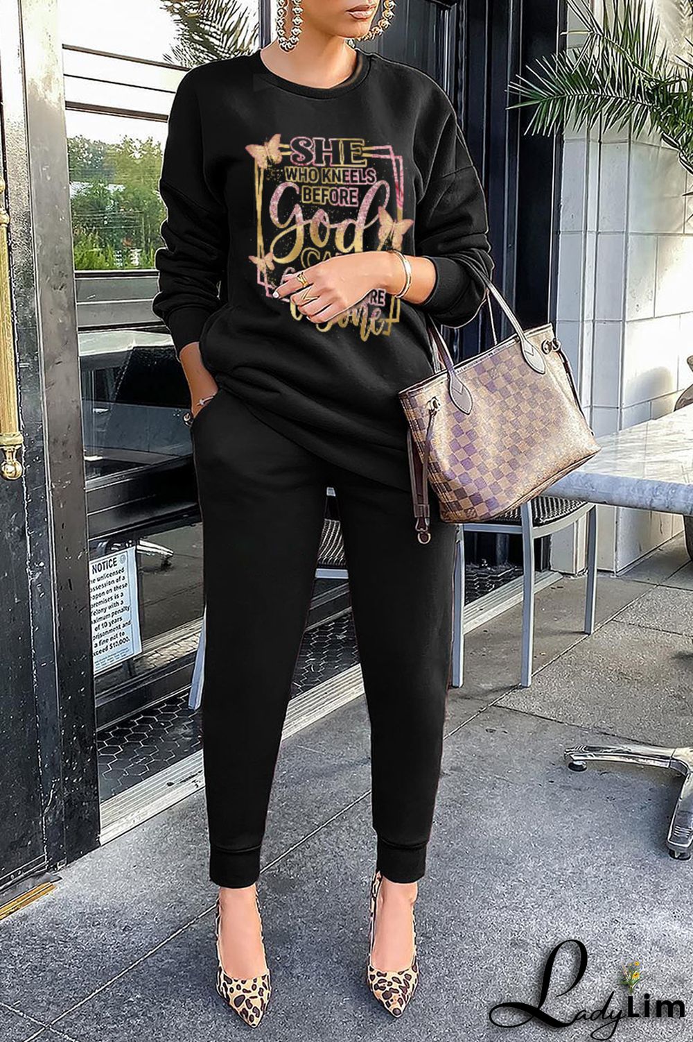 Grey Fashion Street Print Patchwork Letter O Neck Tops