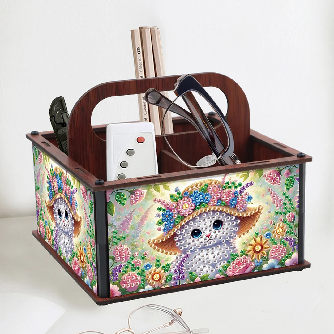 DIY Cat Wooden Diamond Painting Handheld Storage Box Kit Tabletop Art Decor