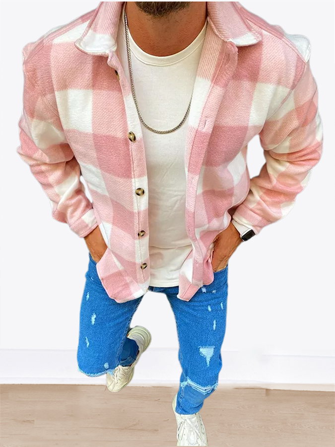 Long Sleeve Pink Plaid Jacket