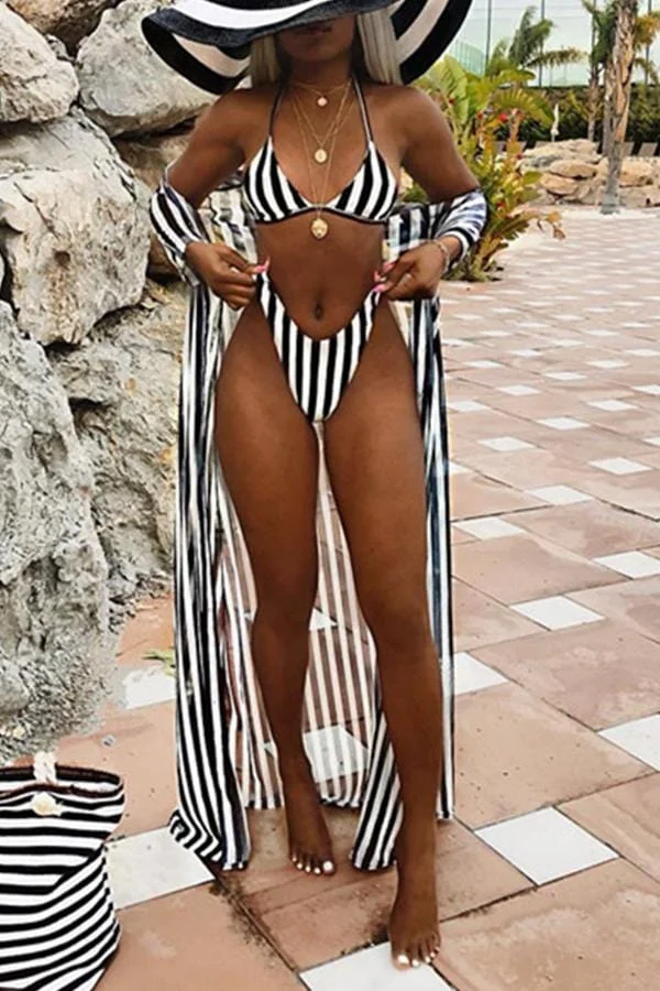 Sexy Striped Bikini Three-piece Suit