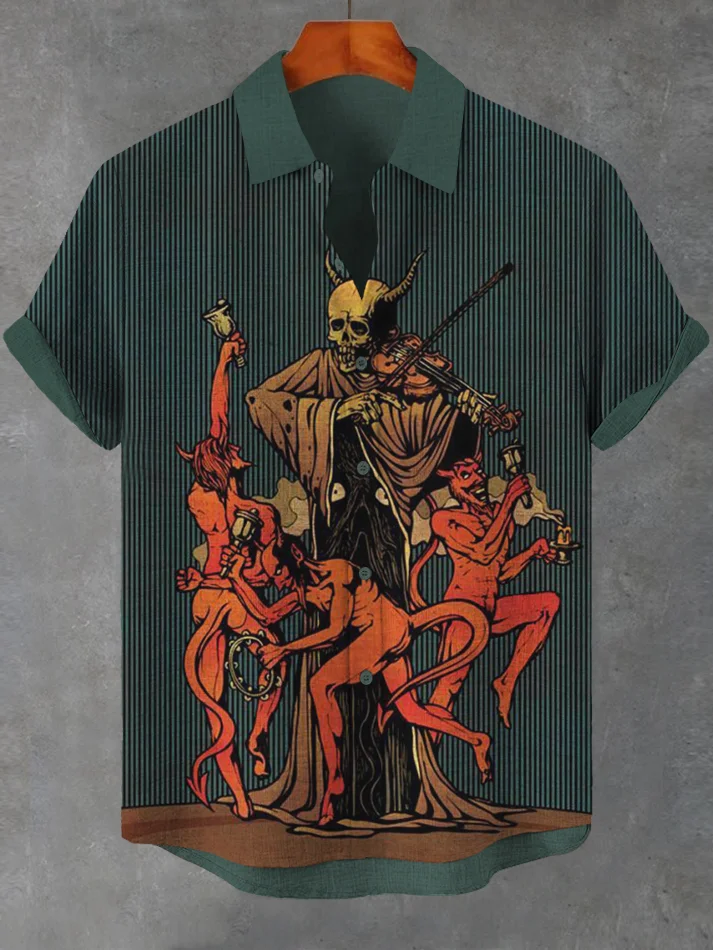 Men's Horror Ghost Violin Art Print Casual Short Sleeve Shirt