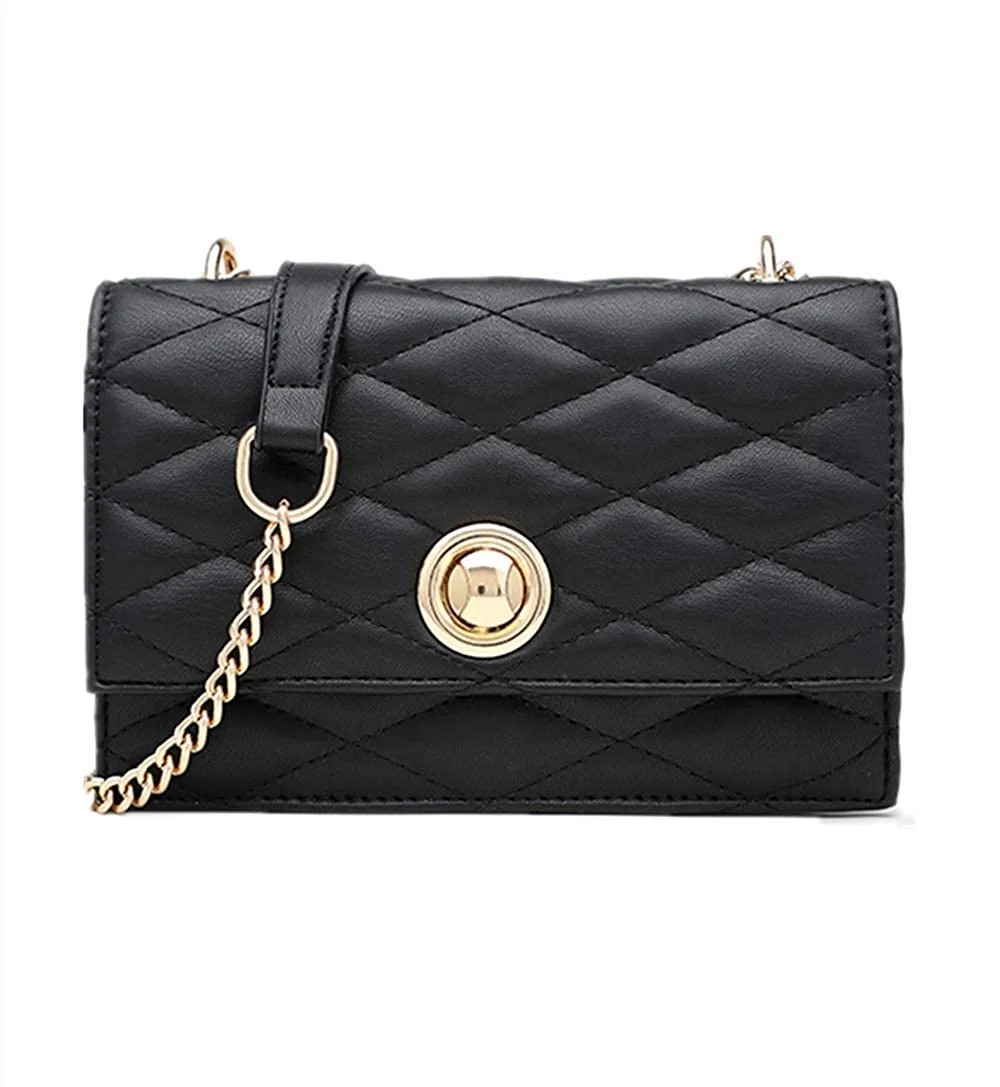 Women’s Quilted Shoulder Bag,PU Leather Handbags Envelope Clutch With Metal Chain Strap and Turn-lock at Front