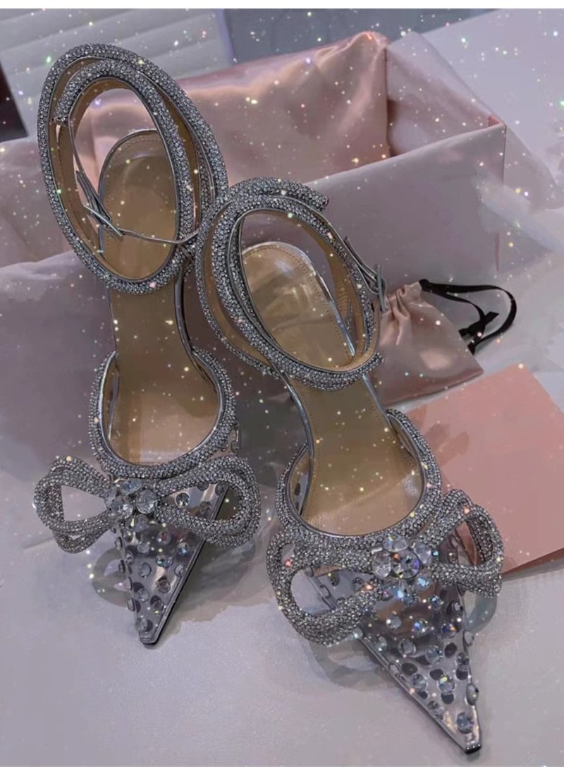 Crystal Sequin Pearl Chain Bowknot Women's High Heels