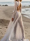  Sequins Deep V-Neck Long Sleeves Wedding Maxi Dress
