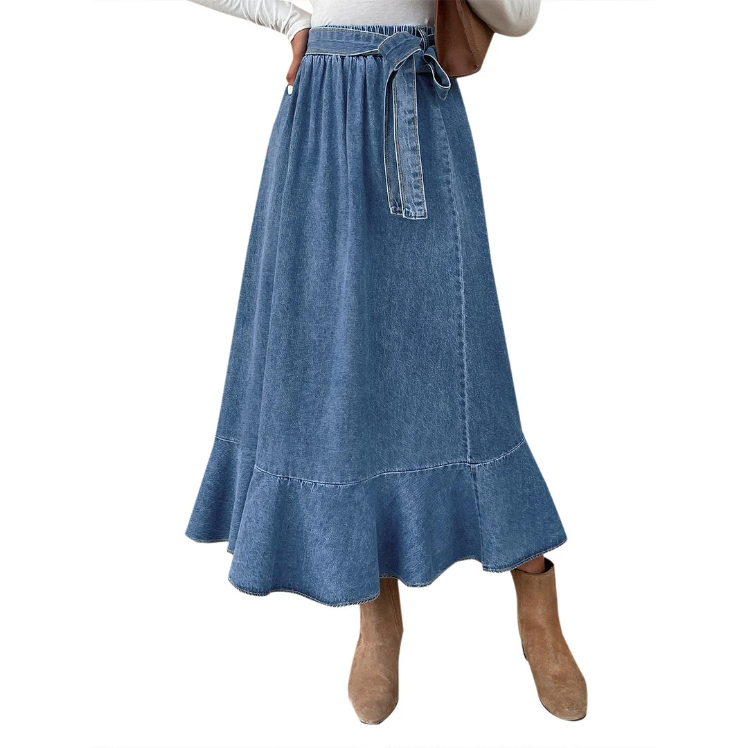 Women's High Waist Medium and Long Hip-wrapped Ruffle Skirt