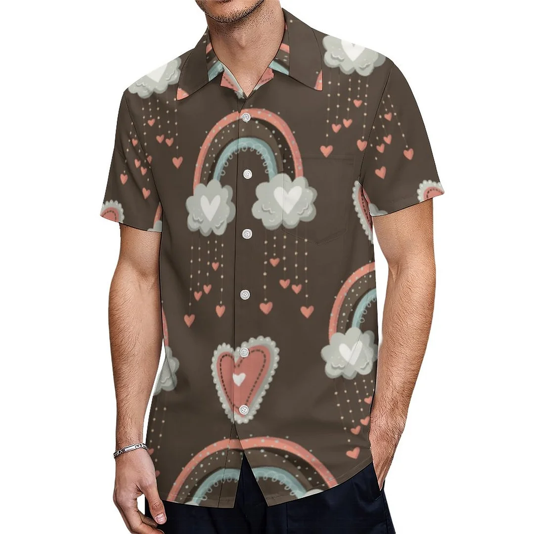 Brown Bohemian Rainbow Be Kind Heart Hawaiian Shirt Mens Button Down Plus Size Tropical Hawaii Beach Shirts