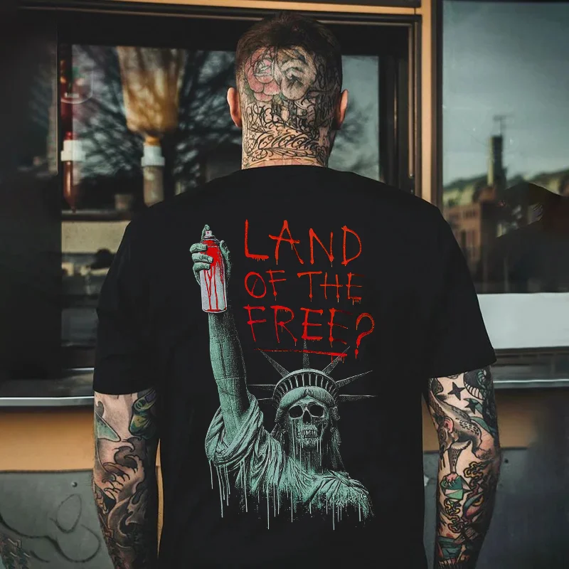 LAND OF THE FREE Statue of Liberty Skull Black Print T-shirt
