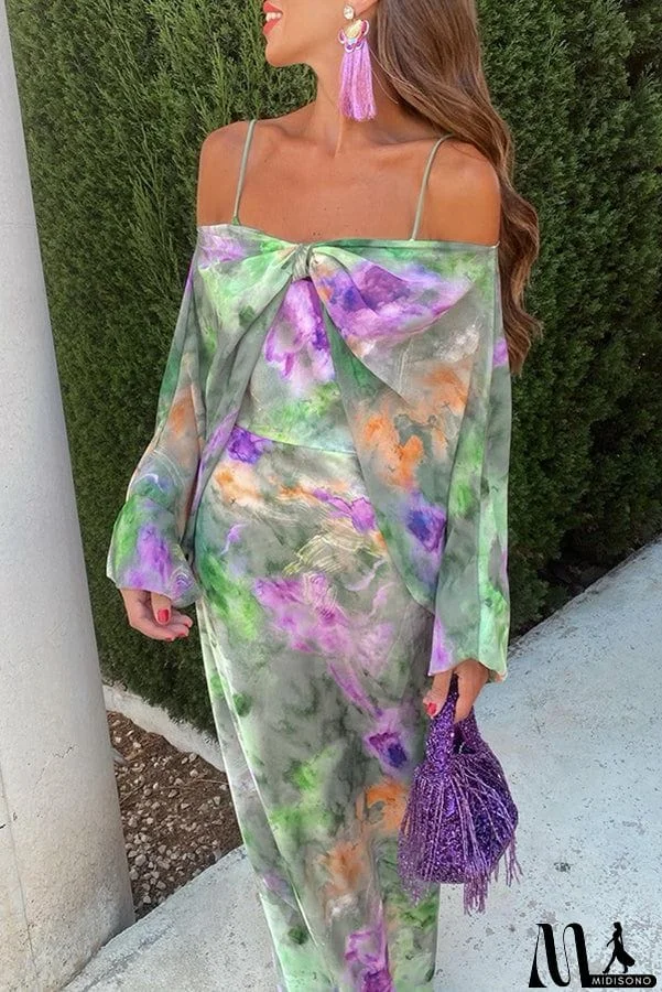 MidiSono - Expect The Best Tulle Tie-dye Print Maxi Dress with Removable Shawl