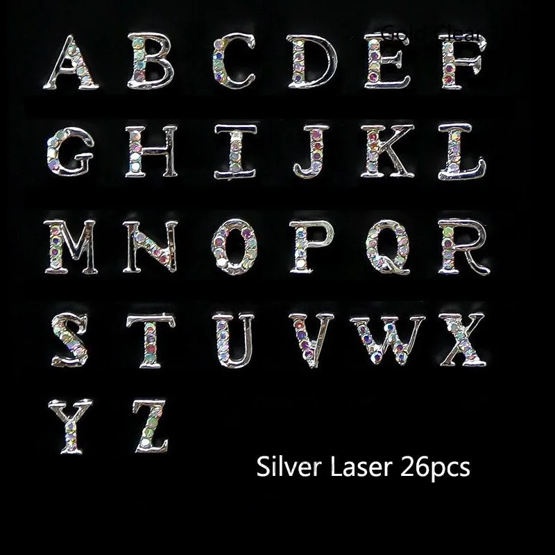 26pcs 3D Nail Art Gold Alphabet Letter Rhinestones Alloy Nail Charms Acrylic Tips Decoration-Nail Inspo