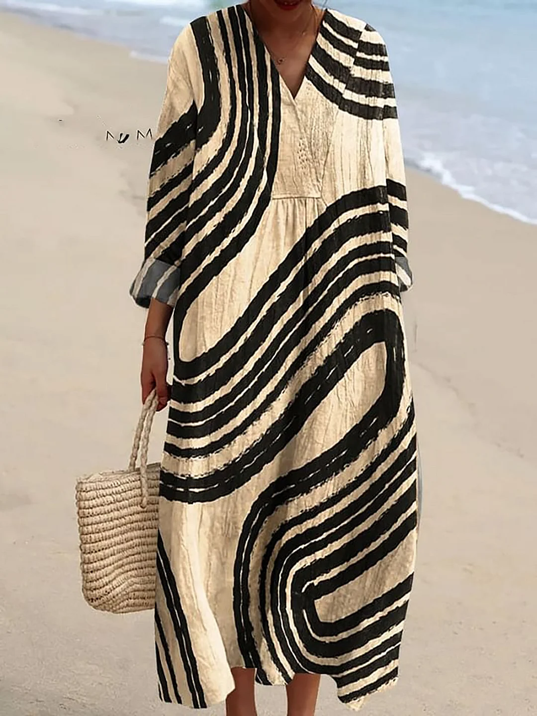 Women's Vintage Line Art Print Flowy Dress