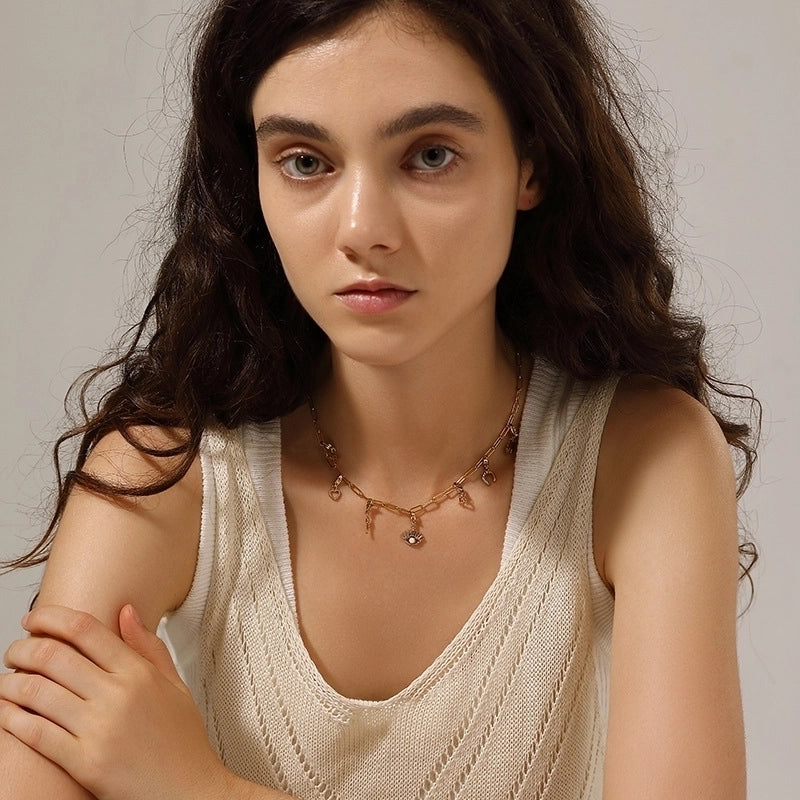 Casual Minimalist Heart Shape Flower 304 Stainless Steel Artificial Rhinestones Zircon 18K Gold Plated Polishing Inlay Bracelets Necklace