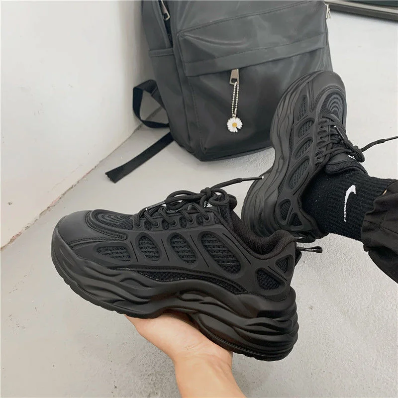 Colourp New Shoes Women Couple's Thick-soled Black Dad Shoes Female INS Korean Style Casual Sneakers Girls Chunky Sneakers Big Size