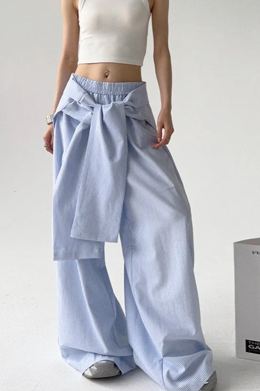 Striped Casual Tie Waist Wide Leg Pants