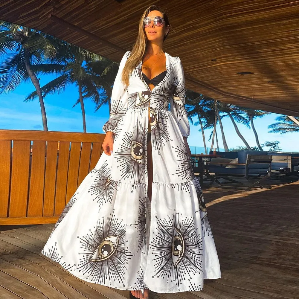 2021 Beach Dress Summer Floral Swimsuit Print Belt Bathing Suit Women Long Cover Up Off Shoulder Beachwear Bandeau Halt Swimsuit