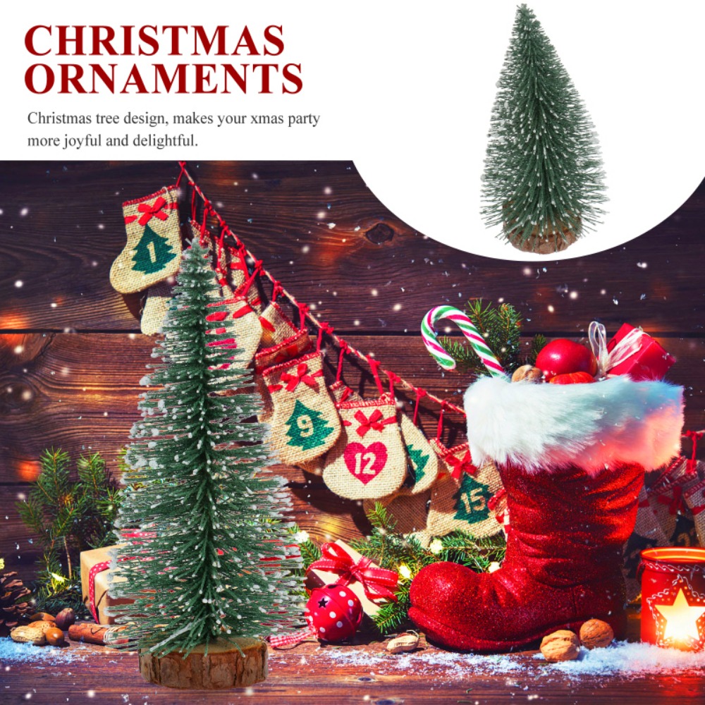 Tegooe Mini Faux Pine Tree with Wood Base - Snow Flocked Christmas Tabletop Decoration