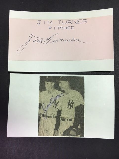 Jim Turner 1940s NY Yankees Signed/Mounted Photo Poster painting On Index Card JSA Precertif