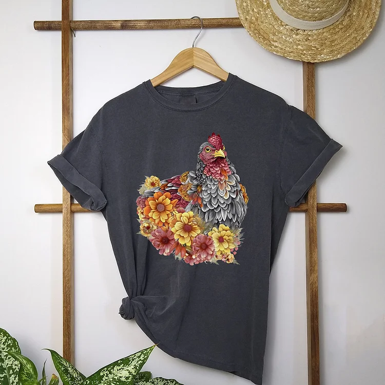 VChics Women's Retro Floral Chicken Casual T-Shirt
