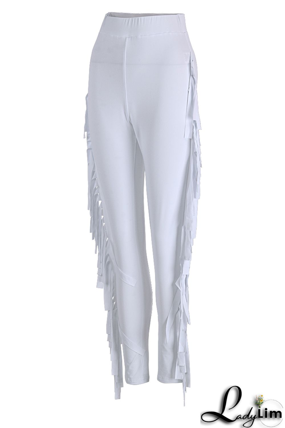 Black Fashion Casual Solid Tassel Regular High Waist Pencil Trousers