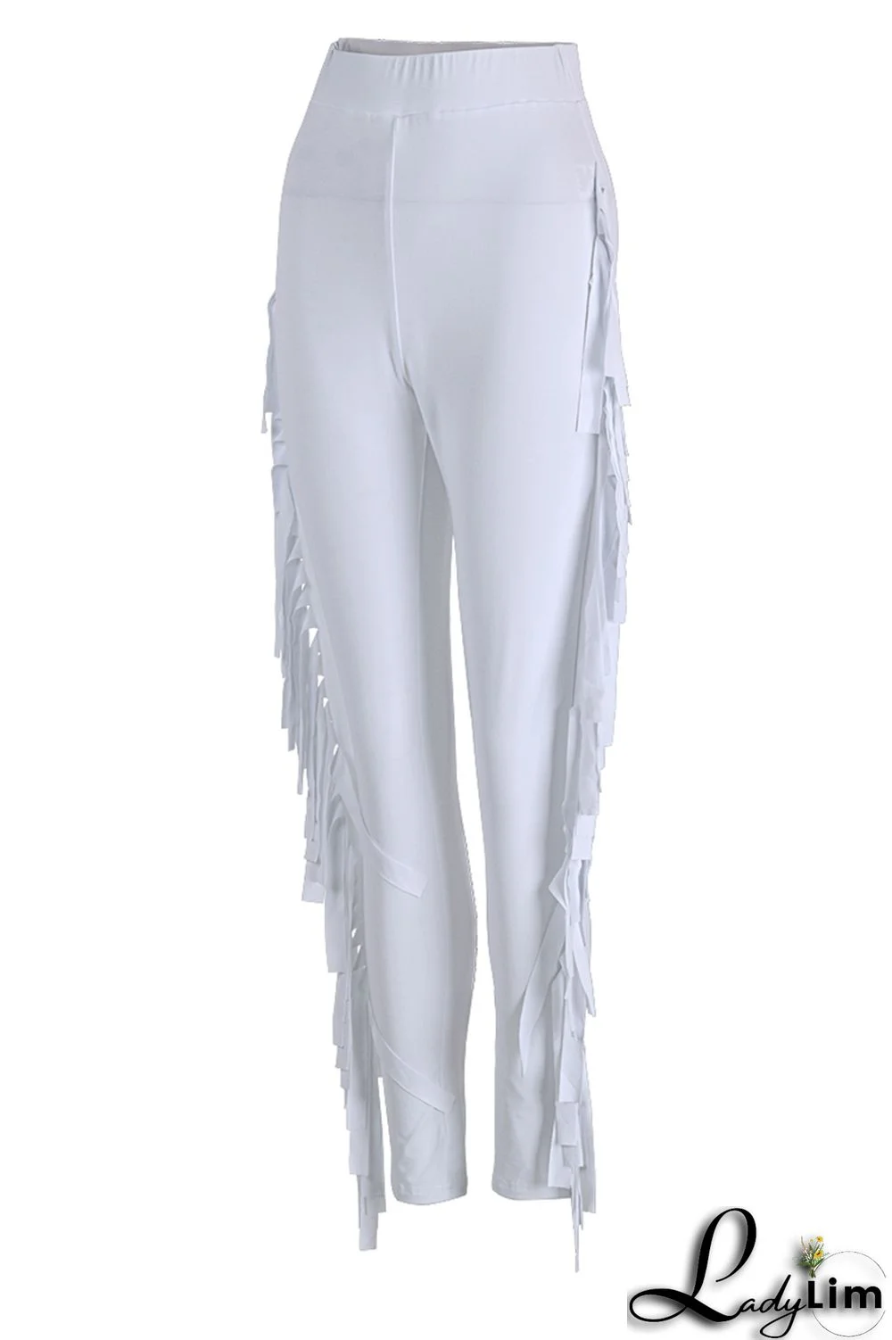 Black Fashion Casual Solid Tassel Regular High Waist Pencil Trousers