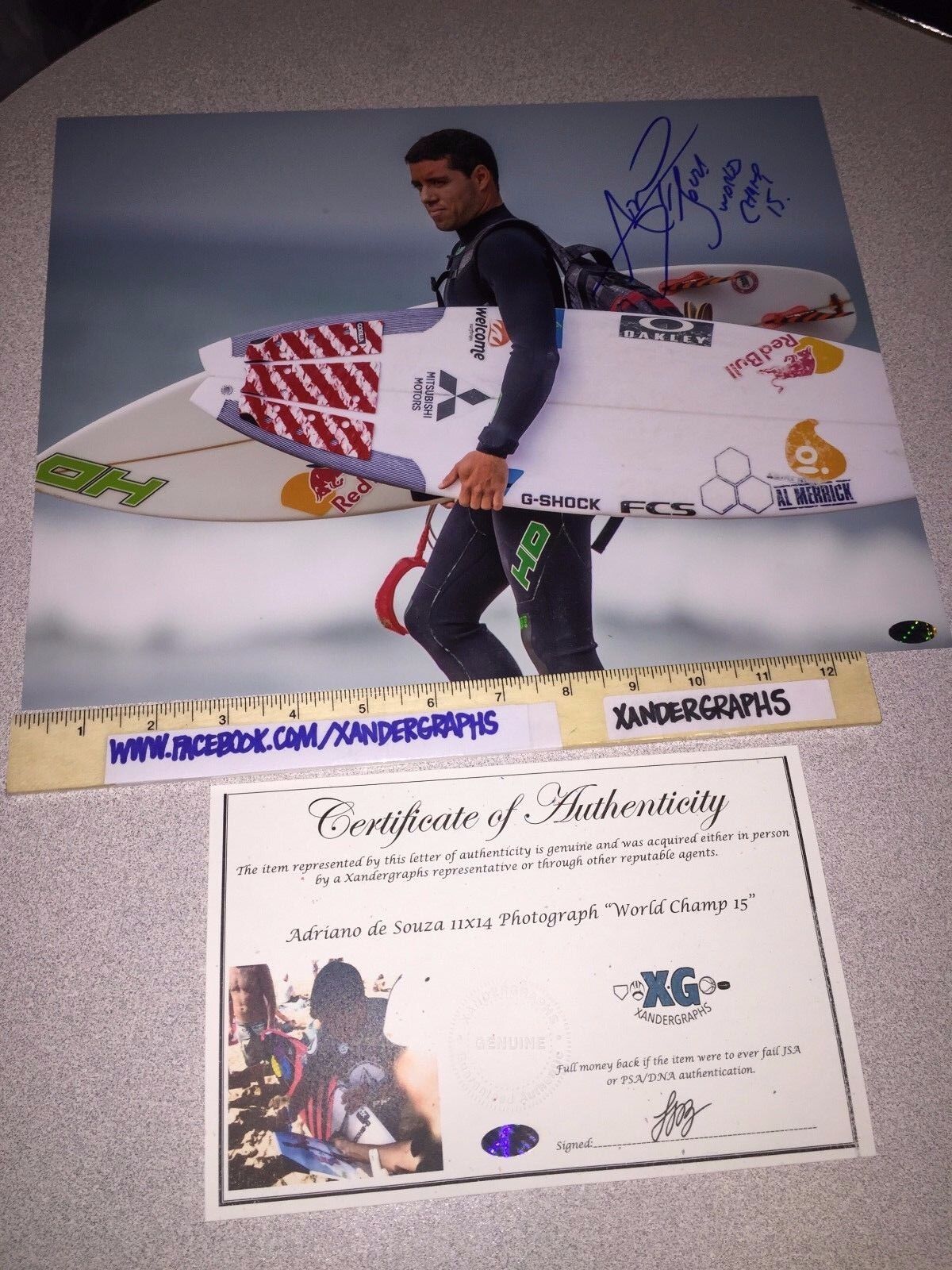 ADRIANO DE SOUZA SIGNED AUTOGRAPHED 11x14 SURFING SURF Photo Poster paintingGRAPH-EXCT PROOF COA