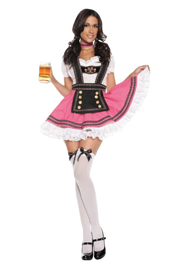 Pink Beer Maid Costume With Apron Strings&Neck Ornament-elleschic