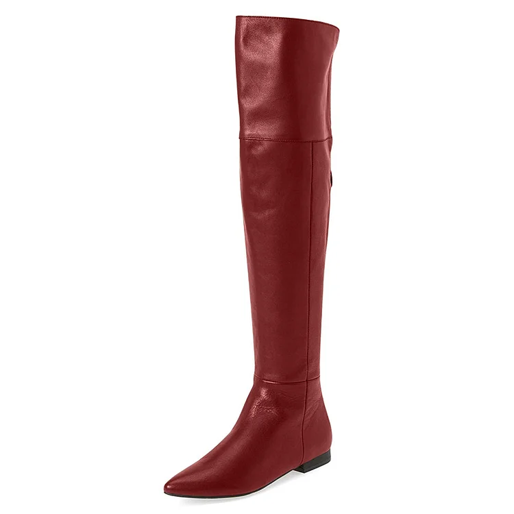Red Flat Thigh High Boots Pointy Toe Long Boots by FSJ |FSJ Shoes