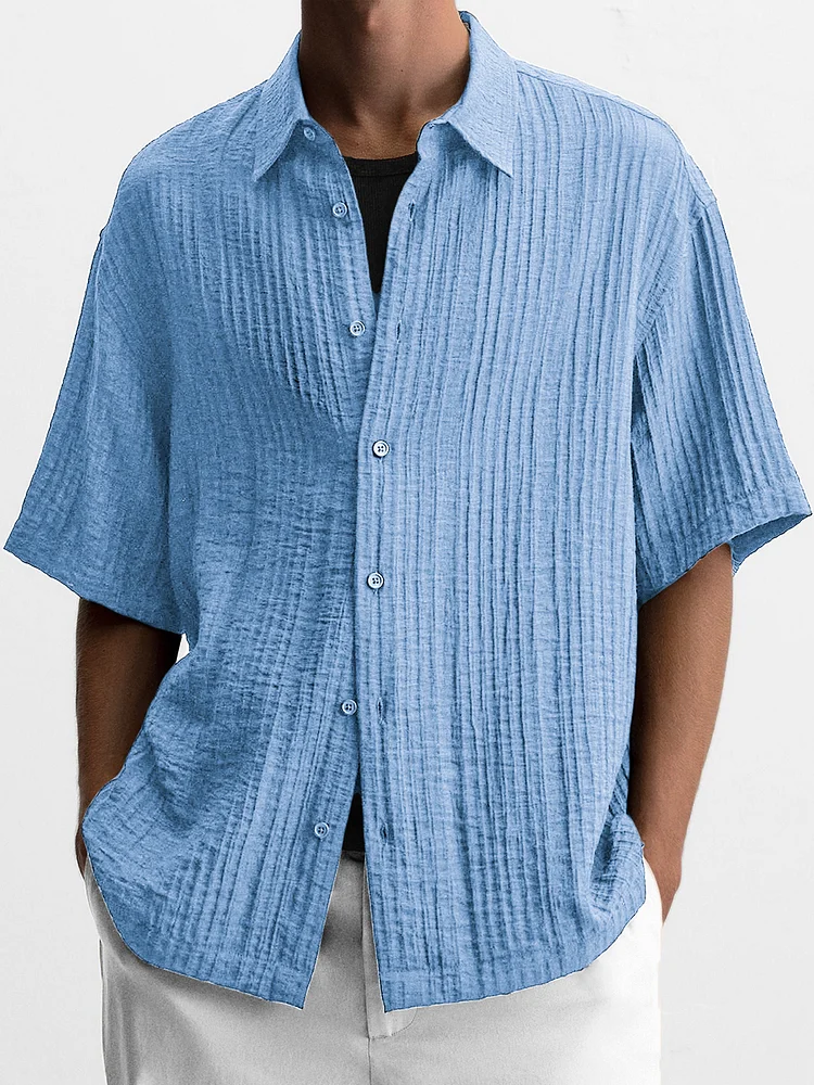 Men's Wrinkled Textured Casual Button Down Short Sleeve Shirt