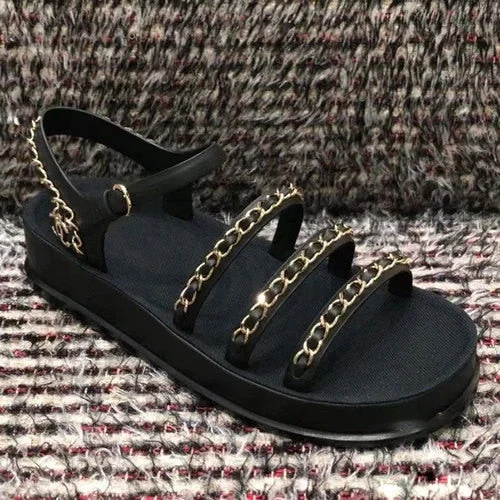 women's sandals 2021 new metal chain sandal with peep-toe platform beach summer shoes for women ladies shoes