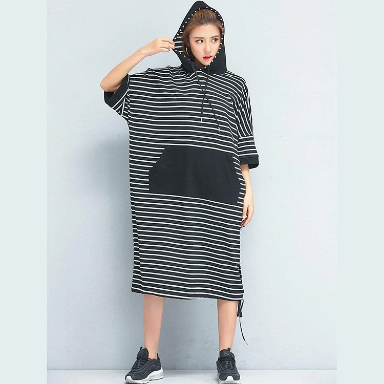Women Clothing Loose Casual Cotton Striped Dress