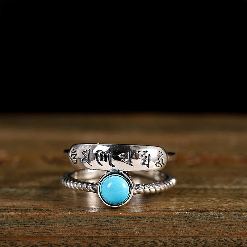 Turquoise Six True Words 925 Sterling Silver Blessing Ring