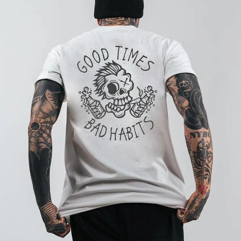 Good Times Bad Habits Printed Men's Casual T-shirt