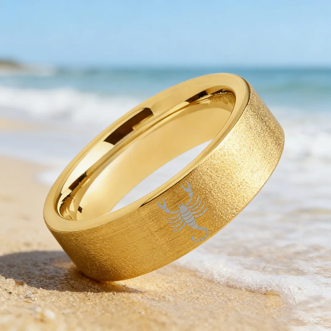 Wedding Fashion Gold Scorpio Tungsten Ring and Flat Edge Comfort Fit for Men and Women 4MM 6MM 8MM
