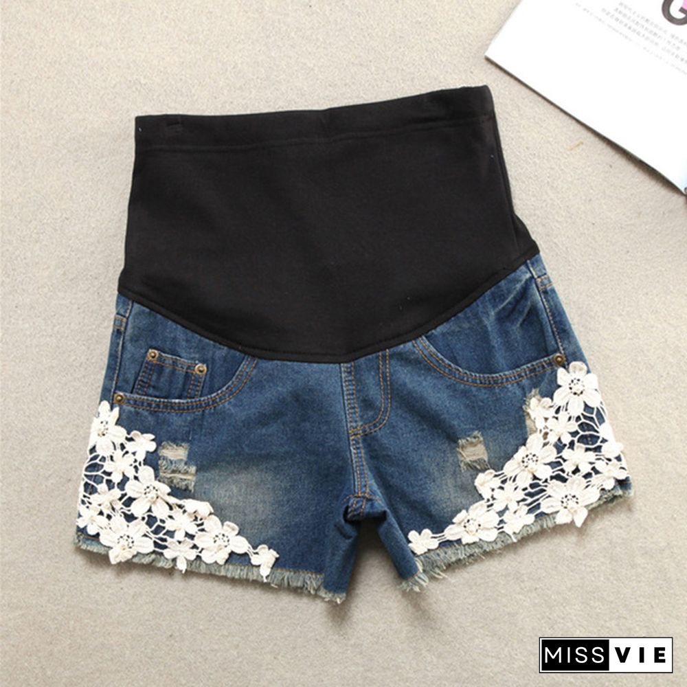 Summer Maternity Ripped Denim Shorts for Pregnant Women Pregnancy Low Waist Belly Loose Shorts