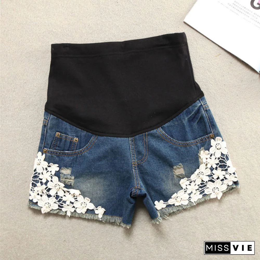Summer Maternity Ripped Denim Shorts for Pregnant Women Pregnancy Low Waist Belly Loose Shorts