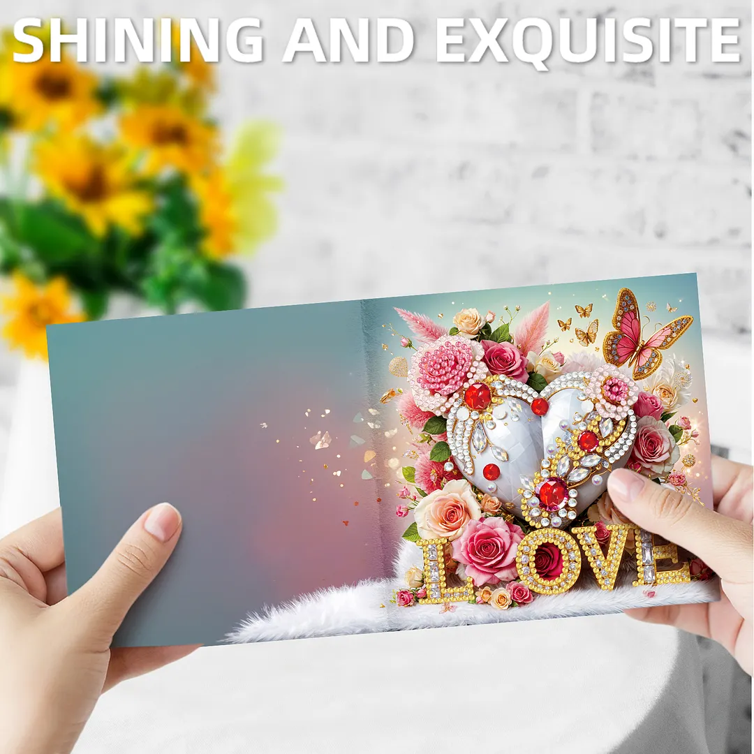 6pcs Dreamy Heart DIY Diamond Painting Greeting Card Kits with Envelopes Diamond Art Greeting Cards Diamond Art Cards Kits for Adults DIY Crafts Family Friend Gifts