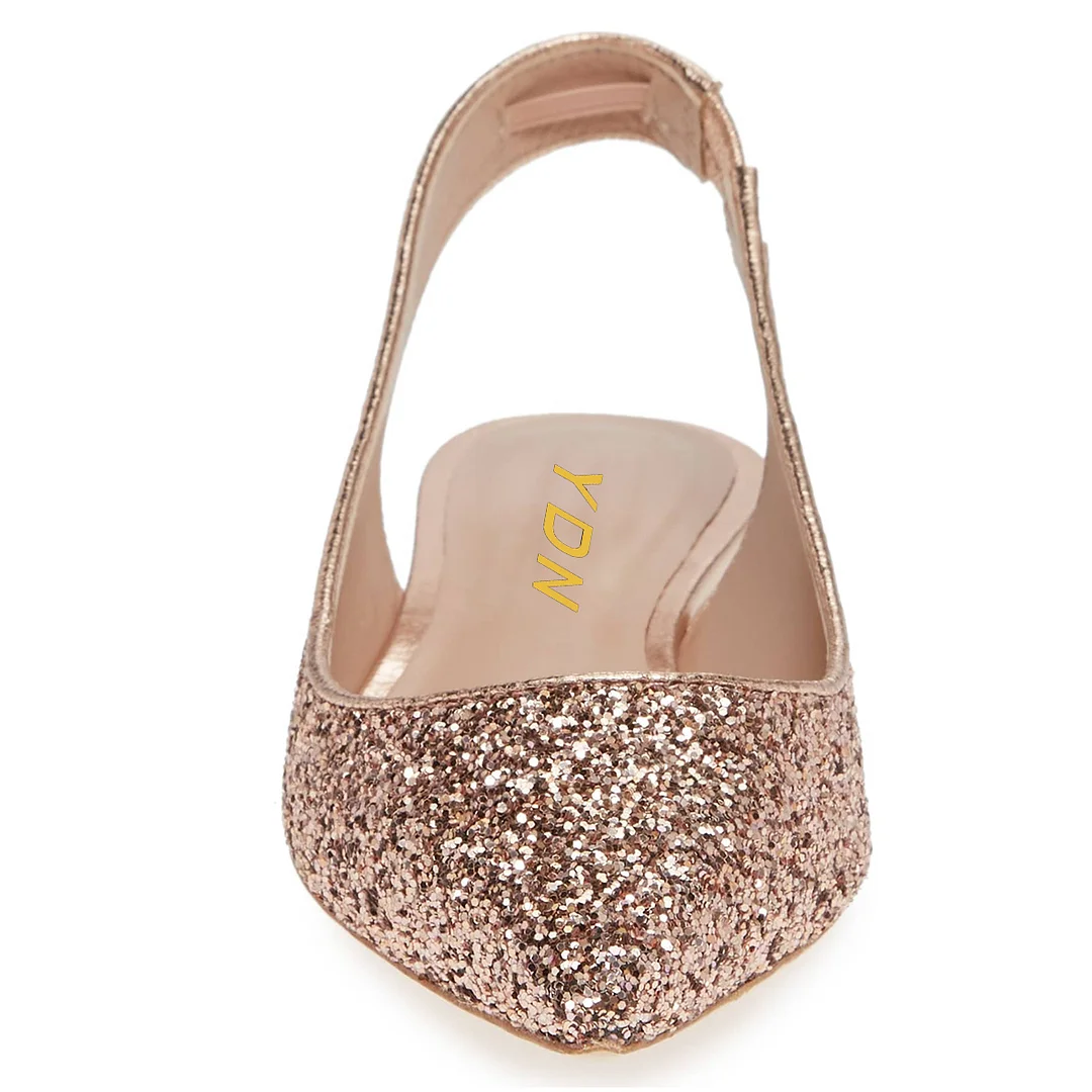 Glittery Vegan Leather Rose Gold Slingback Pumps for Elegant Ladies