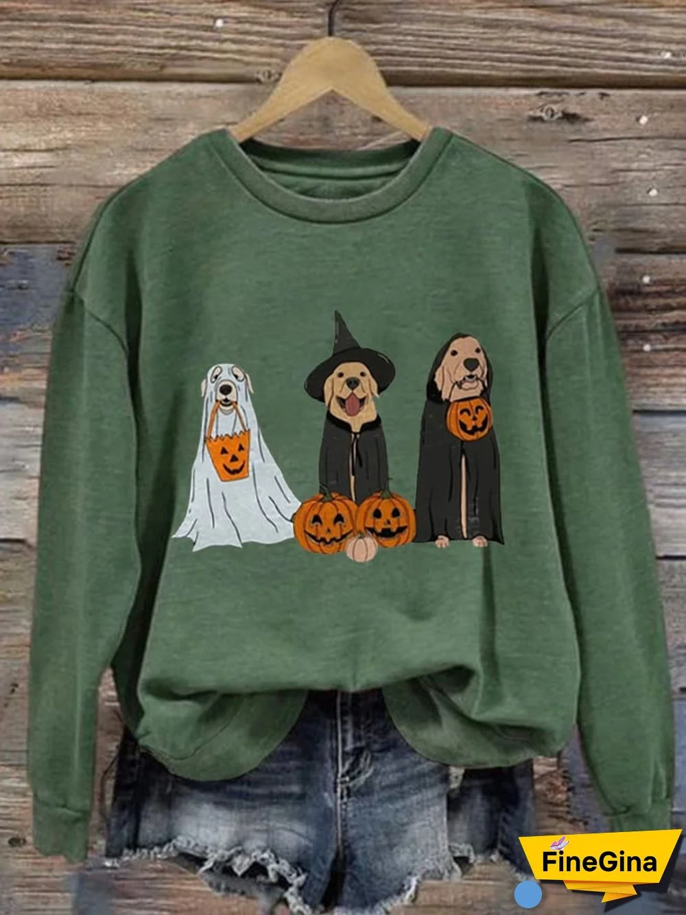 Retro Halloween Dog Pumpkin Print Sweatshirt