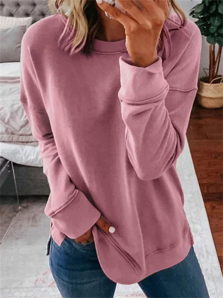 Women's Solid Color Women's Commuter Tops Loose Casual Splicing Round Neck Long Sleeve T-shirt S-5XL-Mixcun