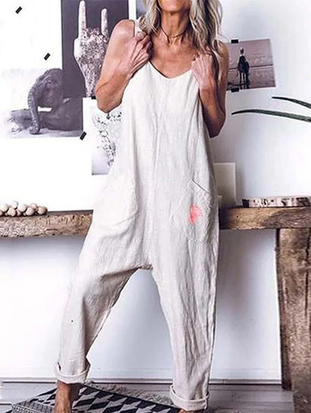 Plain Slant Pocket Front Jumpusuit