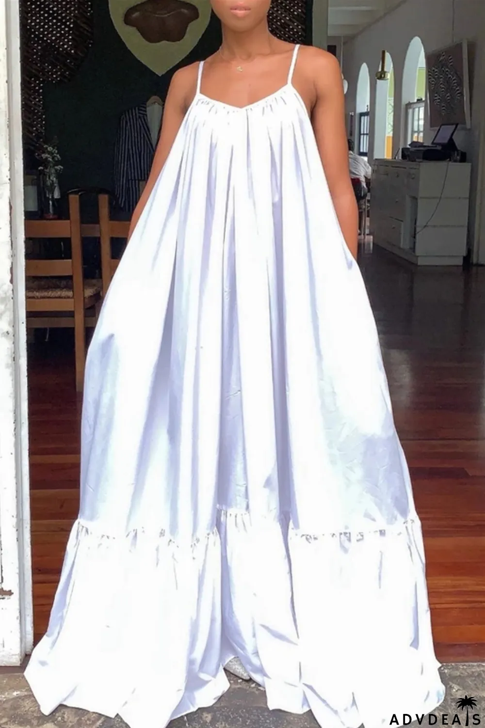 Dark Gray Sexy Casual Solid Backless Spaghetti Strap Loose Sling Dress