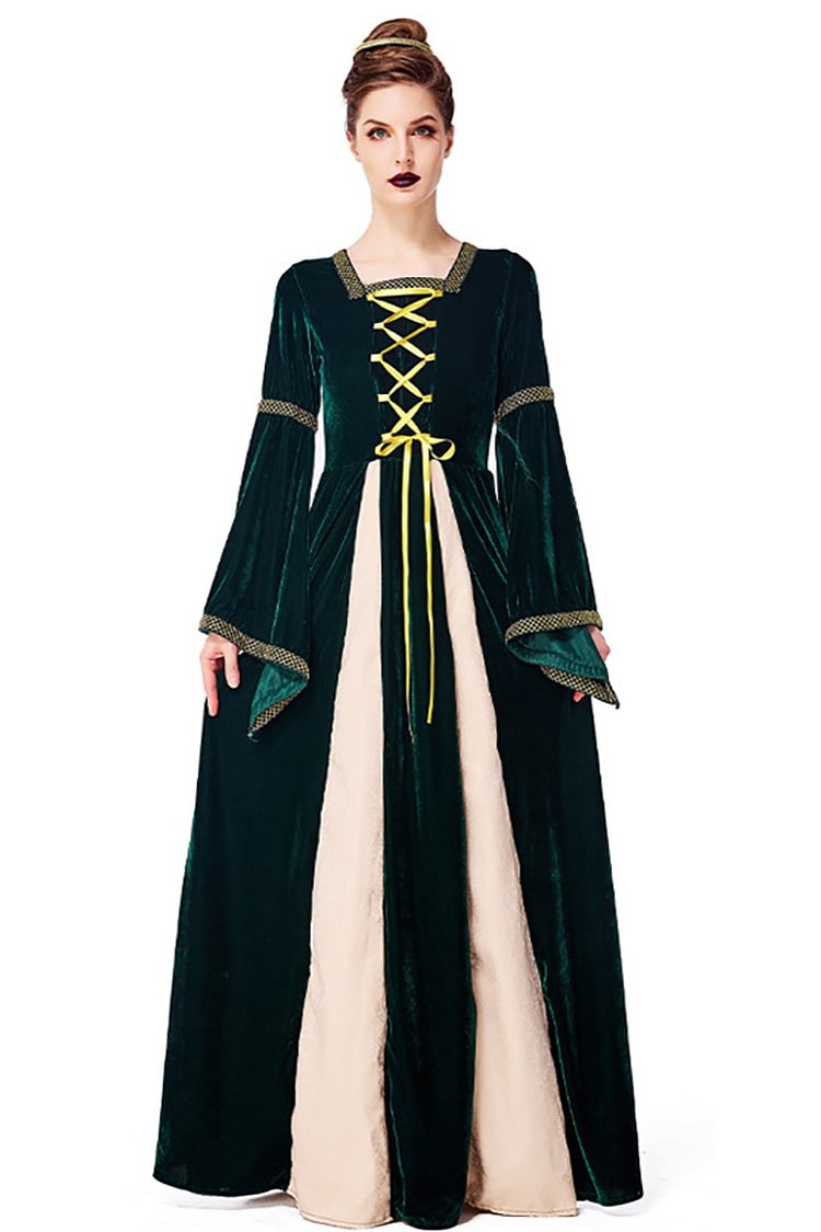 Halloween Prom Lace Up Long Sleeve Court Maxi Dress