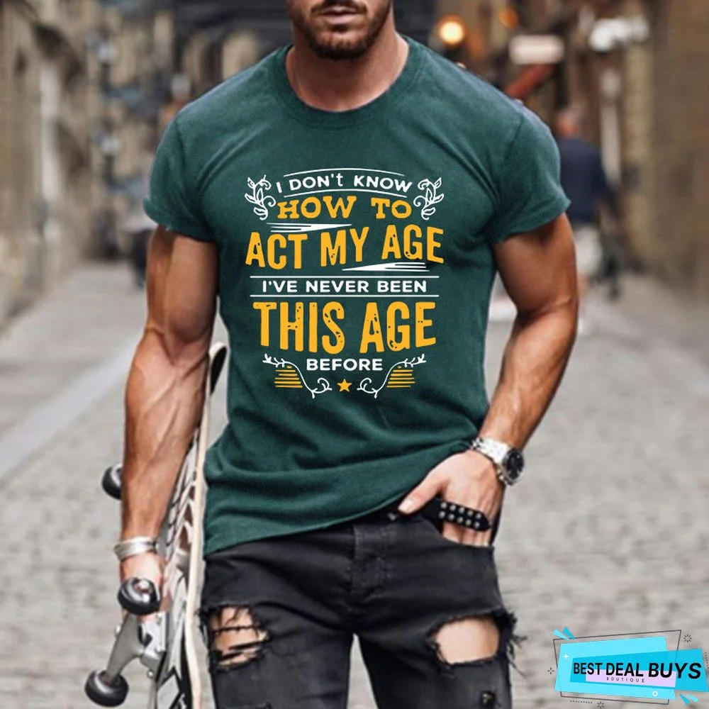 Letter Print European and American Fashion Slim Man's T-Shirt with Round Collar