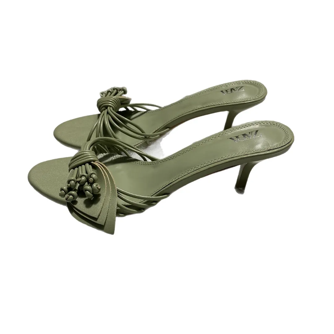 Breakj Breakj Home 2025 New Women's Shoes Green Petals Low Heel Temperament High Heels High-Heeled Shoes Behind The Shallow Mouth Stumbling Single Shoes