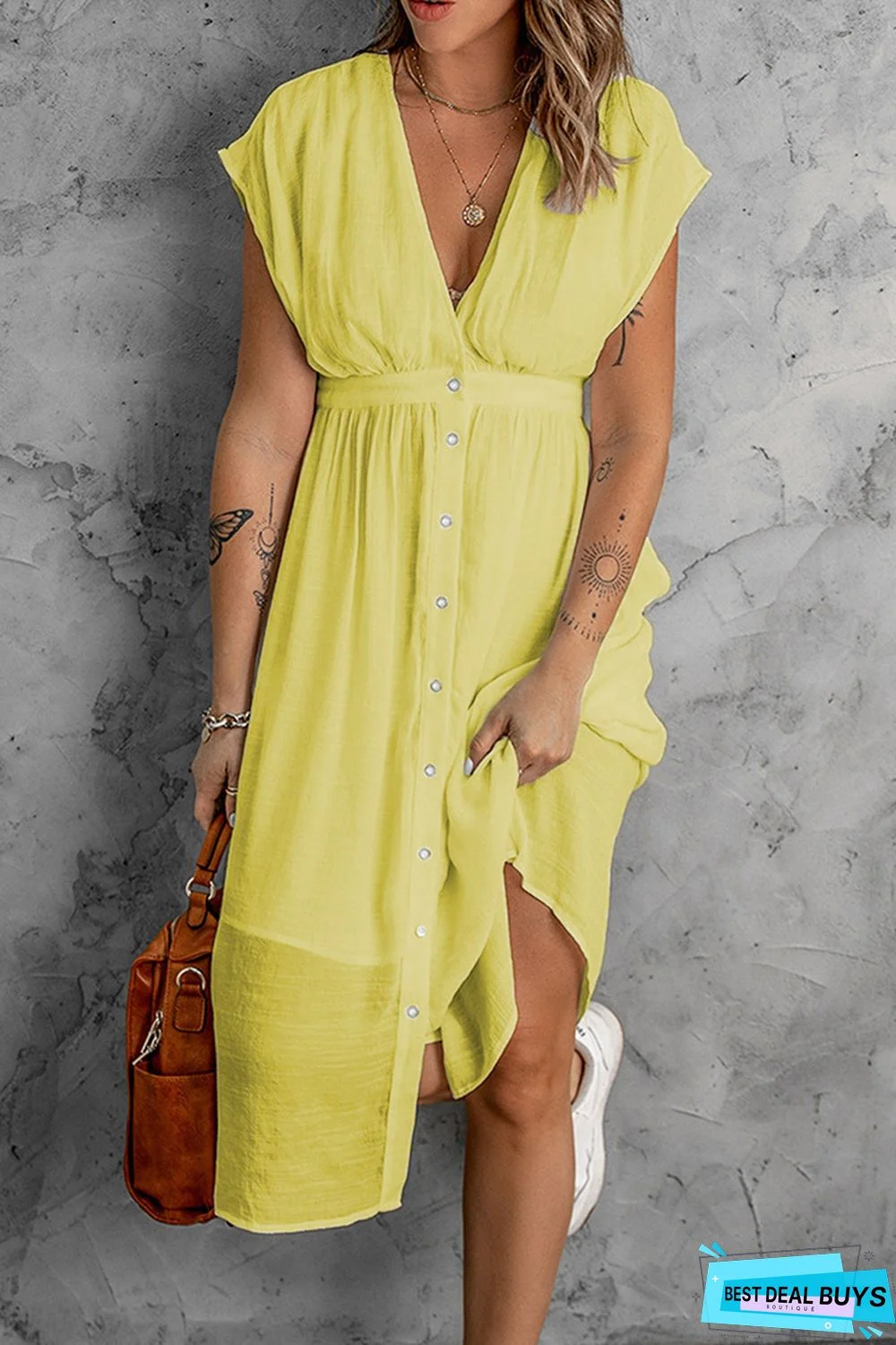 Double-Layer Tulle Solid Color Dress Women's Deep V Short Sleeve Waist Dress White Dresses