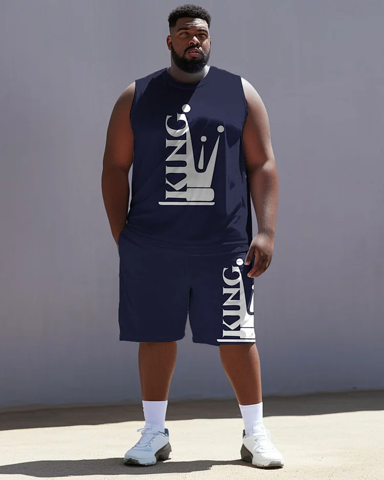 Men's Plus Size Simple King Letter Vest Sport Two-piece Set