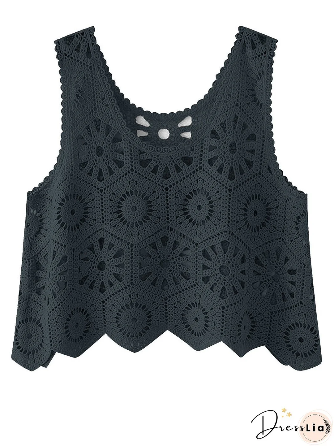 Openwork Round Neck Knit Vest