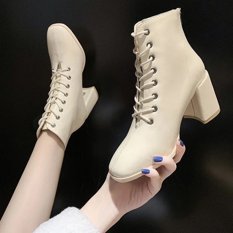 Women Short Boots Thick Heel Fringed Boots