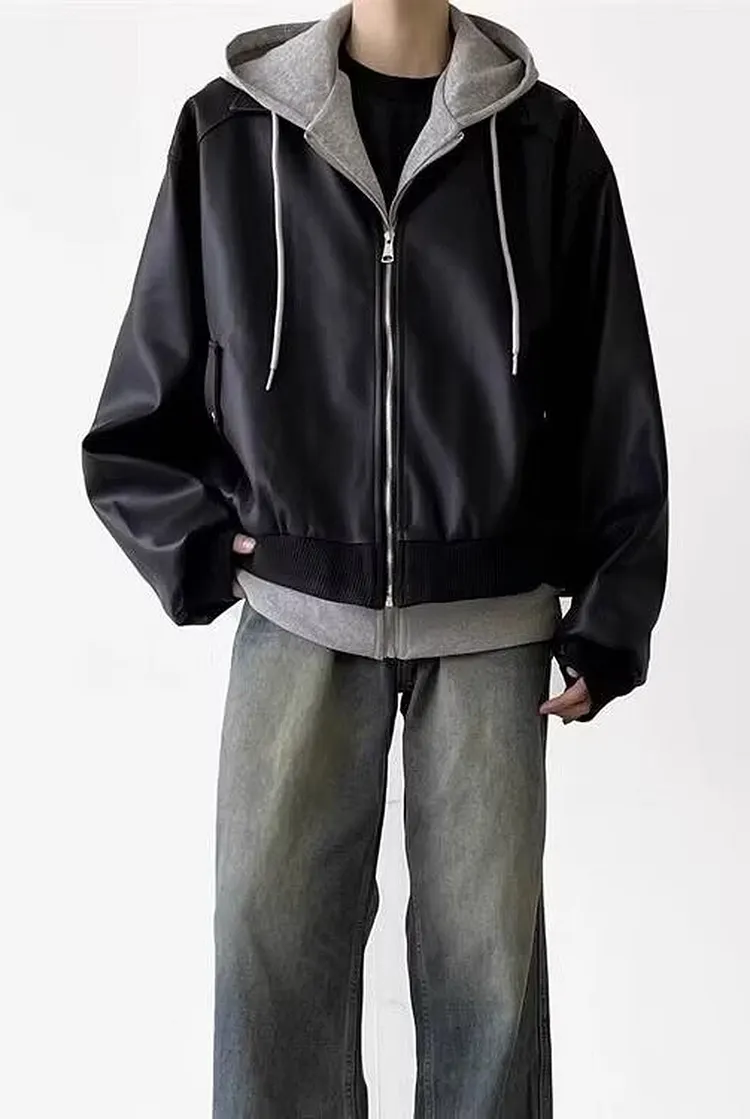 Spring Summer Men's Hooded Faux Two Piece Cotton Jacket