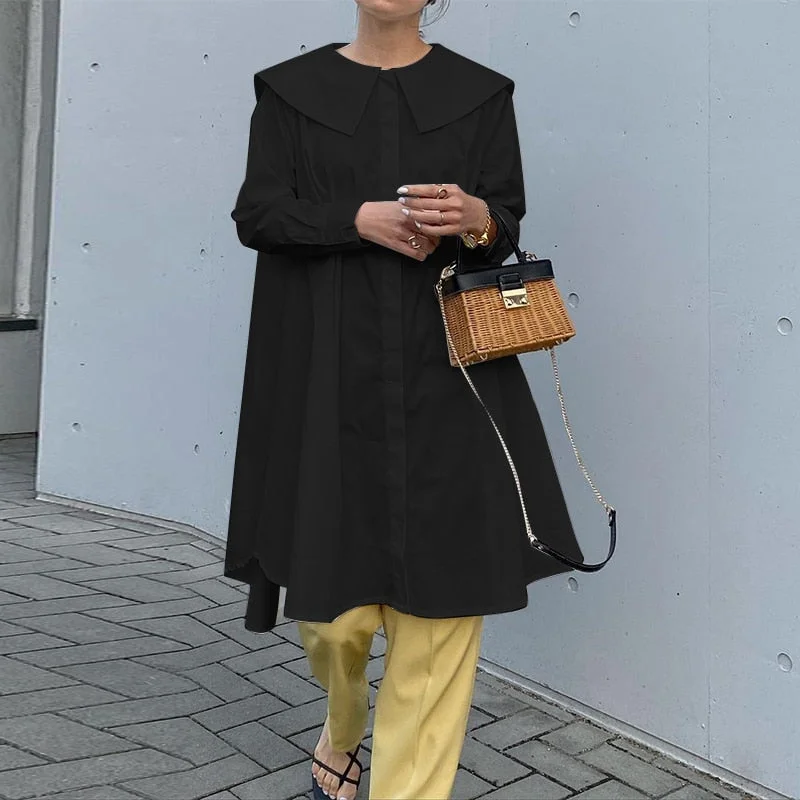 Elegant Women Shirt ZANZEA Spring Long Sleeve Blouse Solid Loose Work Blusas Tunic Female Chemise Casual Long Tops 7